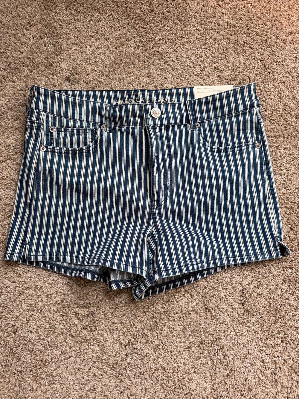 American Eagle Outfitters Navy and White Striped Jean Shorts